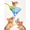 Originele tekening 'muisjes met bloem' inclusief lijst en verzending - Afbeelding 2