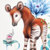 Originele tekening 'jonge okapi' inclusief lijst en verzending