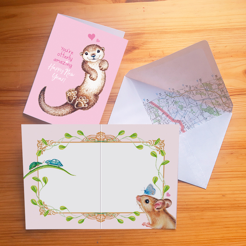 Set van 10 kleine 'Otterly Amazing' nieuwjaarskaarten, inclusief verzending - Afbeelding 3